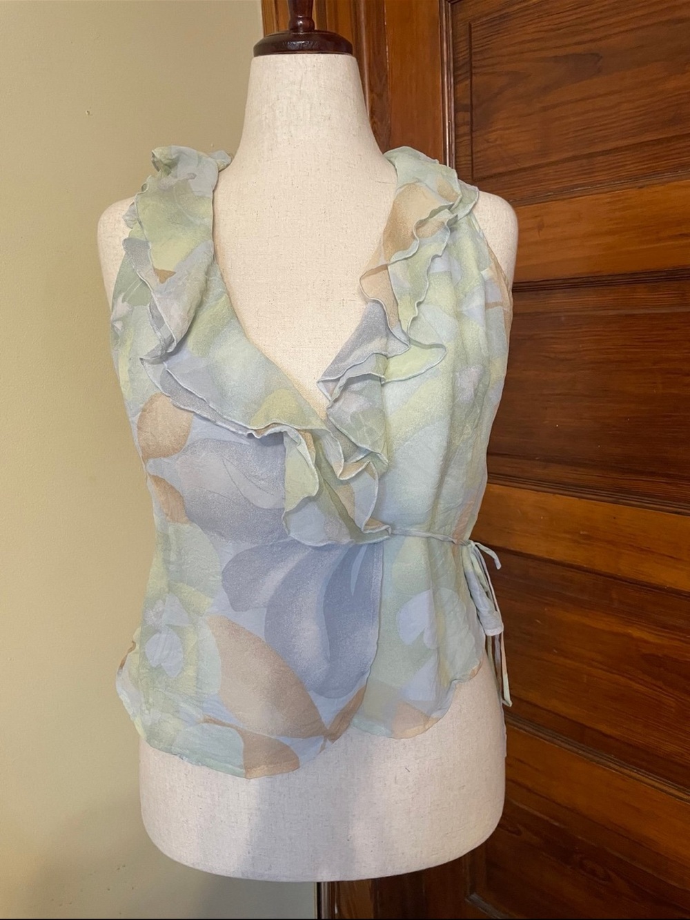 The Limited Pastel Floral Sleeveless Ruffle V-Neck Blouse
